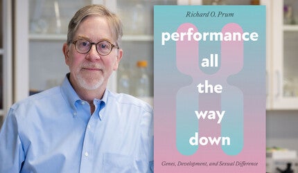 Richard Prum with book cover of “Performance All the Way Down”