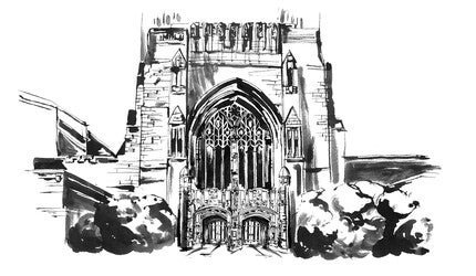 Illustration of Sterling Memorial Library entrance