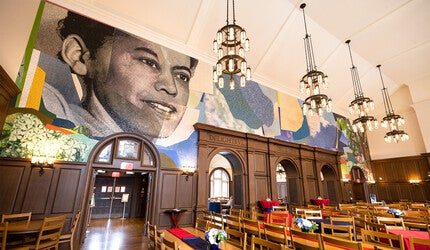 Mural of Pauli Murray in Pauli Murray College dining hall