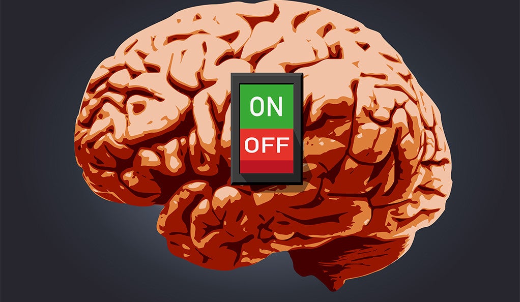 A human brain with an on/off switch switched to on.