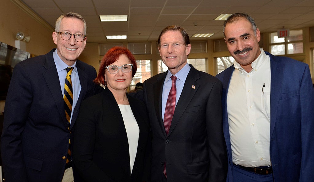 Bruce Barber, Gail D’Onofrio, U.S. Senator Richard Blumenthal and Fuad Abujarad