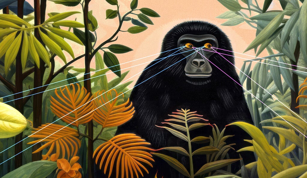 Illustration of a chimpanzee with lazer beams coming out of its eyes