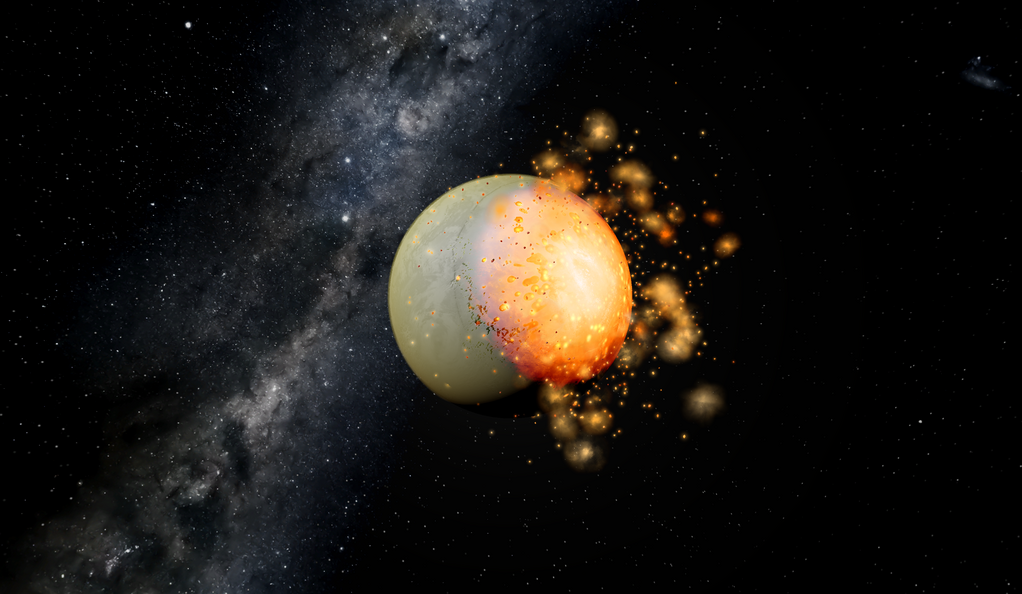 A depiction of Venus being bombarded by bolides.