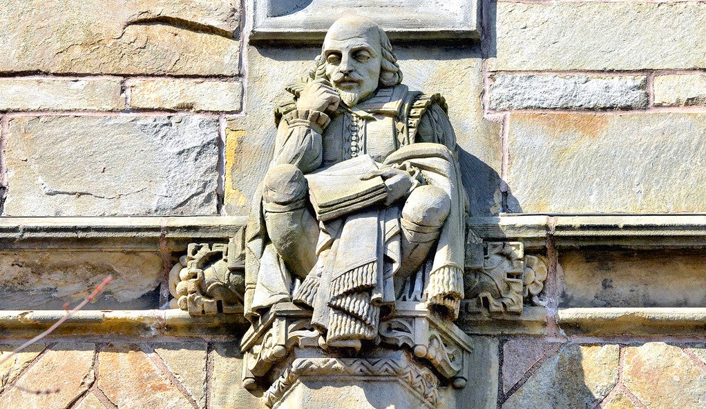 Stone carving of  William Shakespeare.