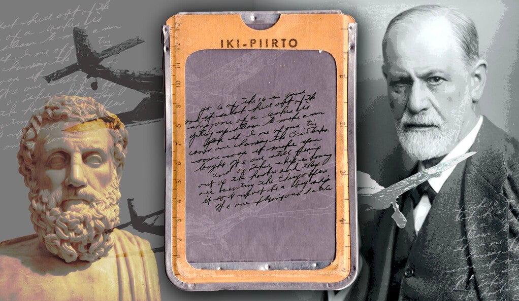Illustration: Aeschylus, mystic writing pad, and Sigmund Freud