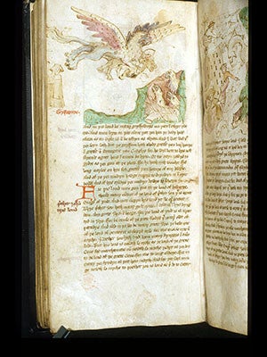Page from the illuminated (illustrated) manuscript of “Mandeville’s Travels”