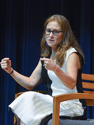 Randi Epstein during a Q and A at Yale medical school. 