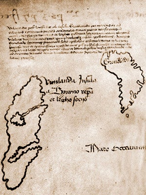 Una secció del mapa de Vinland que conté Groenlàndia i part d’Amèrica del Nord o de Vinland