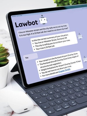 Depiction of “lawbot” chatbot in action.