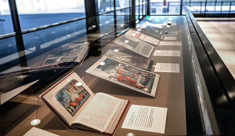 Exhibition books on display