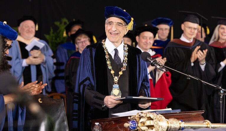 Peter Salovey accepting his honorary degree.