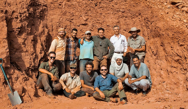 Yale paleontologist Matteo Fabbri, front row center, was part of a team of researchers conducting field work in Morocco.