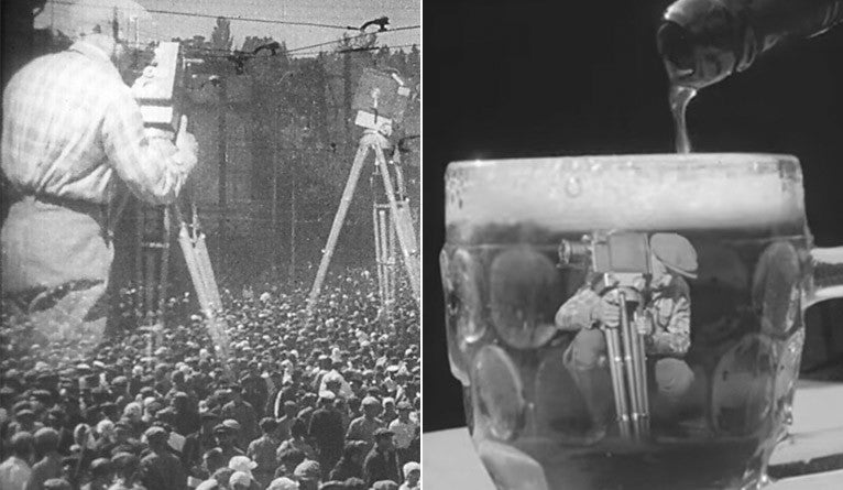 Two examples of double-exposure in “Man with a Movie Camera.”