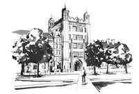 Illustration: Student walking toward Phelps Hall 